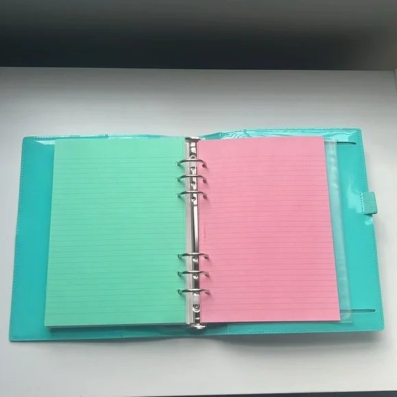 Tiffany turq beautiful! patent leather Filofax A5 planner Domino 7.5 x 9.25” - Picture 6 of 8